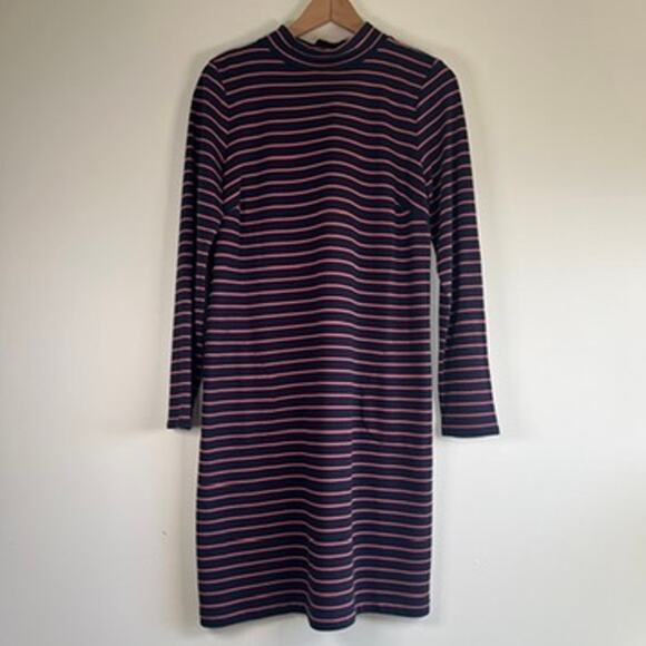 J.Jill Striped Mock Neck Long Sleeve Pocket Dress Modal Cotton Navy Pink Size M - Picture 1 of 12